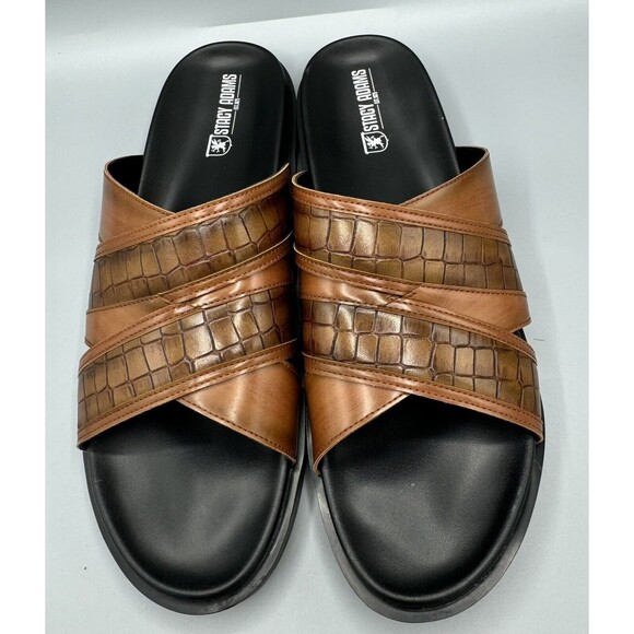 STACY ADAMS Men's Mondo Cross Strap Open Toe Slide Sandals, Size 12M, Cognac - Picture 8 of 11